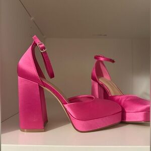 Pink Satin Platform Heels